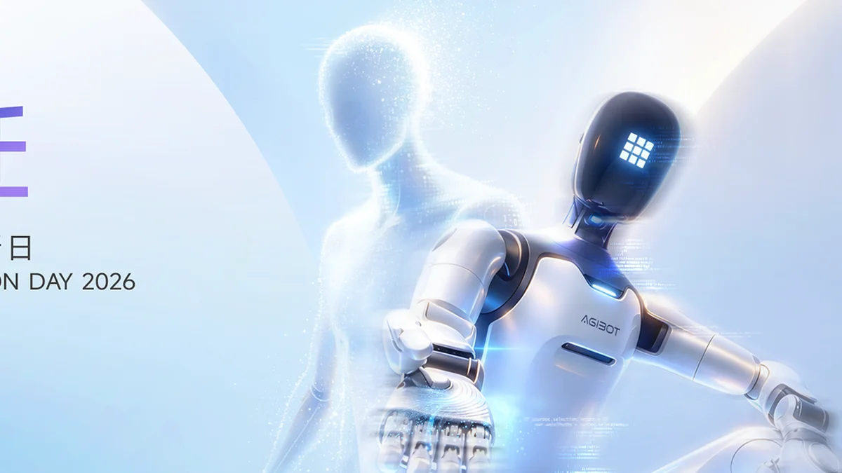 Agibot humanoid robotic arm reaching forward during Agibot Innovation Day showcase