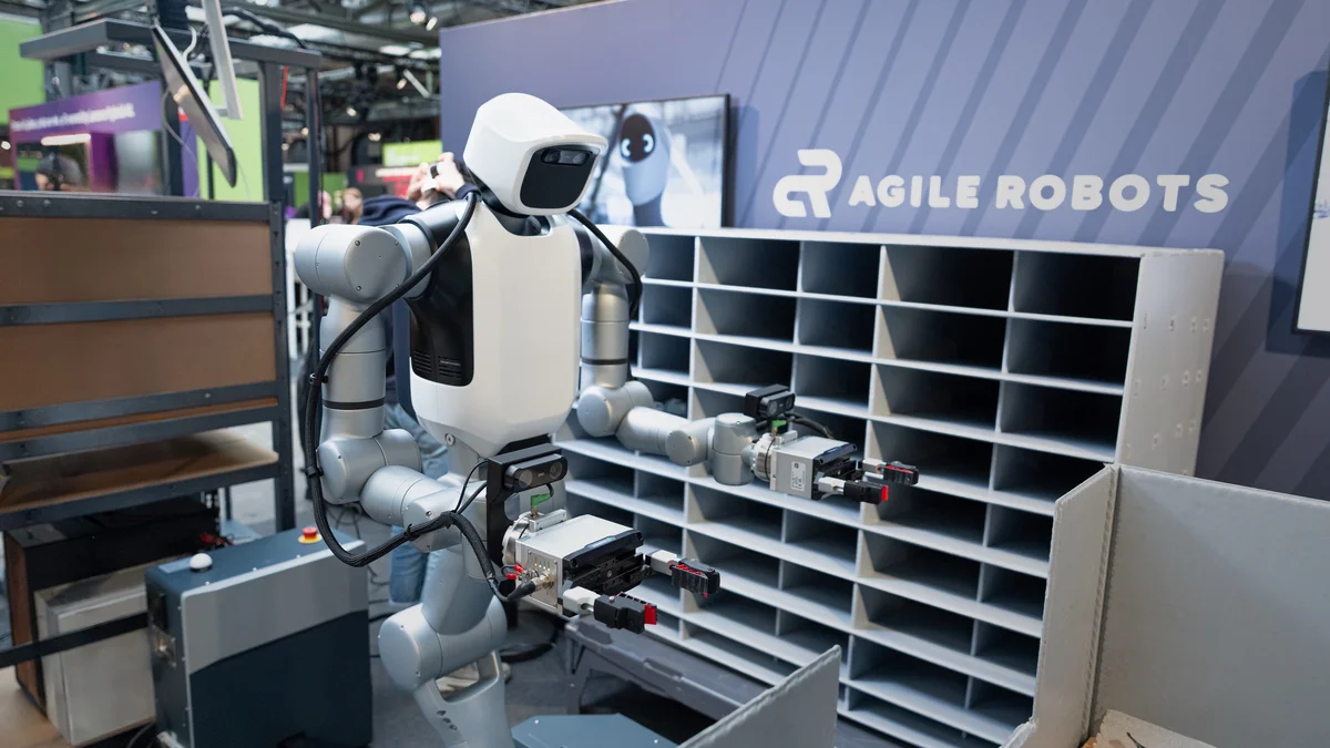 Agile Robots mobile humanoid platform picking and sequencing automotive components at Audi Ingolstadt plant
