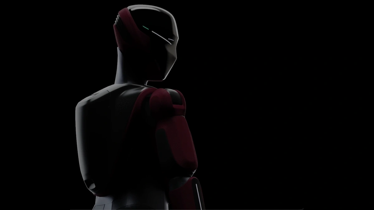 Generative Bionics GENE.01 humanoid robot profile showing upper torso and head visor