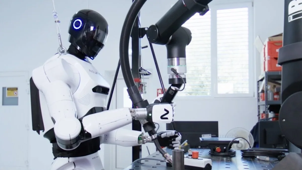 NEURA 4NE1 humanoid conducting bimanual industrial manipulation and tool guidance at TUM MIRMI research lab