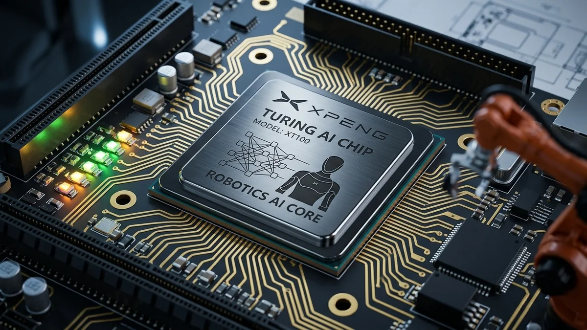 Módulo de procesador de hardware XPENG Turing AI instalado en placa base de cálculo robótico